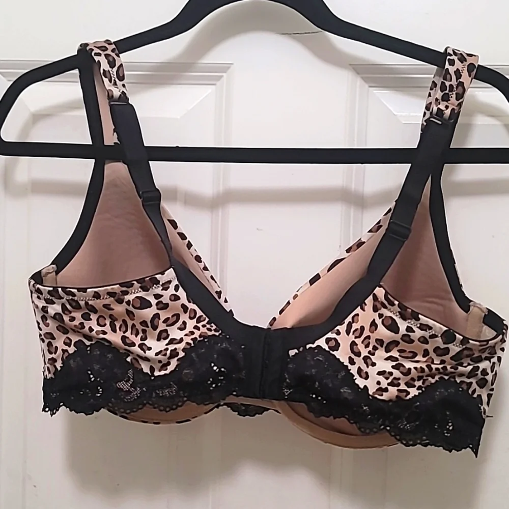 Cacique Leopard Print Lace Trim Bra Womens 40D Brown Animal Print Underwire - Picture 3 of 7